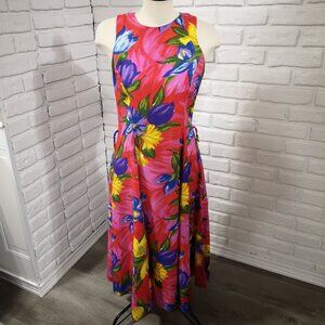 Dalmys Ladies Size 12 Multi Colored Fit & Flare Midi Length Dress